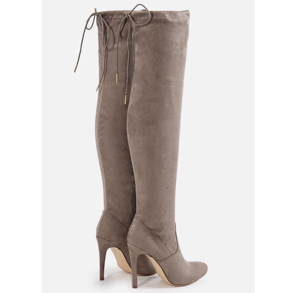 Taupe Over-the-Knee Stiletto Heeled Boot - Picture 2 of 16